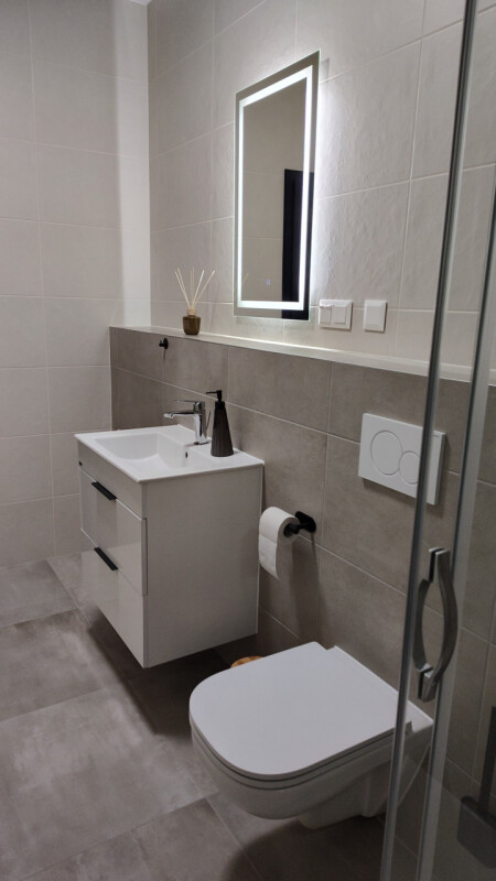 Modern bathroom with LED mirror